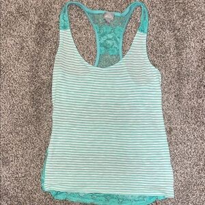 Vanity Aqua Striped Lace Tank Top
